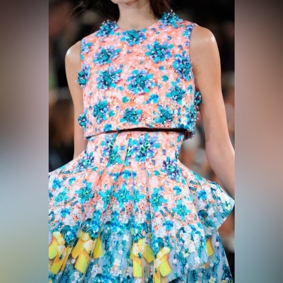 MARY KATRANTZOU Tops - Mary Katrantzou Bejeweled Bow Print Embellished Silverfloss Crop Top 14
